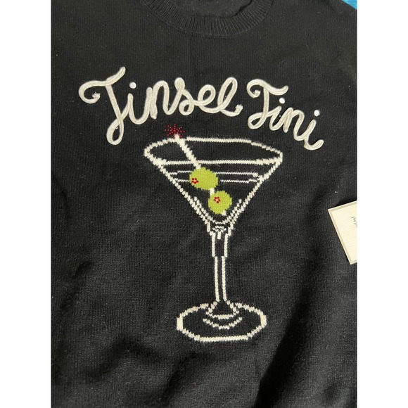 ❄️Calligraphie Womens Tinsel Tini Martini Graphic Holiday Sweater Black Medium - Picture 3 of 12
